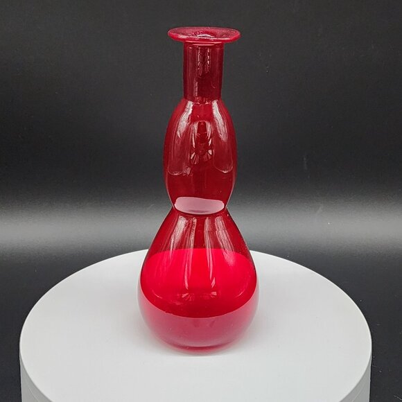 Hand Blown Red Glass Vase Decanter 8.25" Double Gourd Shape Vintage - Picture 5 of 9